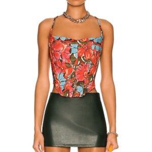 MIAOU PARISIAN FLOWER ROUGE FLORAL V CORSET TOP SIZE XS RED